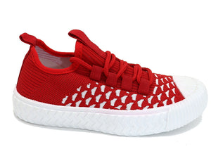 Darlene Girls Sock Knit Plimsolls Pumps Sneaker Trainers Red