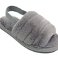 Isis Girls Open Toe Slingback Kids Fur Sandals Slippers Grey