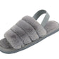 Isis Girls Open Toe Slingback Kids Fur Sandals Slippers Grey