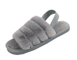 Isis Girls Open Toe Slingback Kids Fur Sandals Slippers Grey