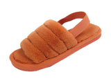 Matilda Ladies Slingback Open Toe Fur Furry Sliders Mules Slippers Rust