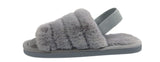 Isis Girls Open Toe Slingback Kids Fur Sandals Slippers Grey