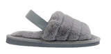 Isis Girls Open Toe Slingback Kids Fur Sandals Slippers Grey