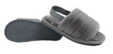 Isis Girls Open Toe Slingback Kids Fur Sandals Slippers Grey