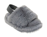 Alaska Girls Kids Childrens Slingback Furry Faux Fur Slippers Mules Grey