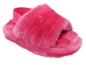 Alaska Girls Kids Childrens Slingback Furry Faux Fur Slippers Mules Fuchsia