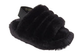 Alaska Girls Kids Childrens Slingback Furry Faux Fur Slippers Mules Black