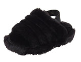 Alaska Girls Kids Childrens Slingback Furry Faux Fur Slippers Mules Black