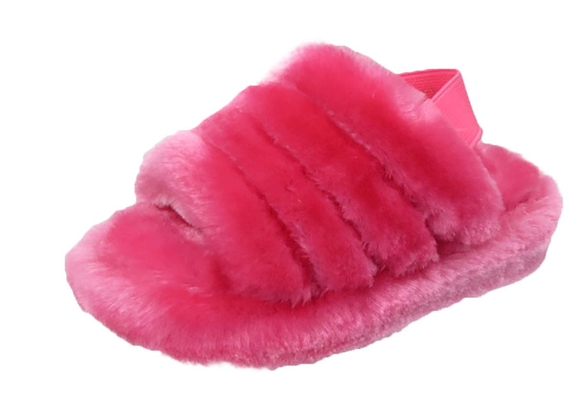 Alaska Girls Kids Childrens Slingback Furry Faux Fur Slippers Mules Fuchsia
