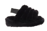 Alaska Girls Kids Childrens Slingback Furry Faux Fur Slippers Mules Black