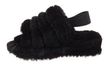 Alaska Girls Kids Childrens Slingback Furry Faux Fur Slippers Mules Black