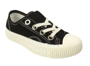 Venus Girls Lace Up Canvas Pumps Plimsolls Trainers Sneakers Black