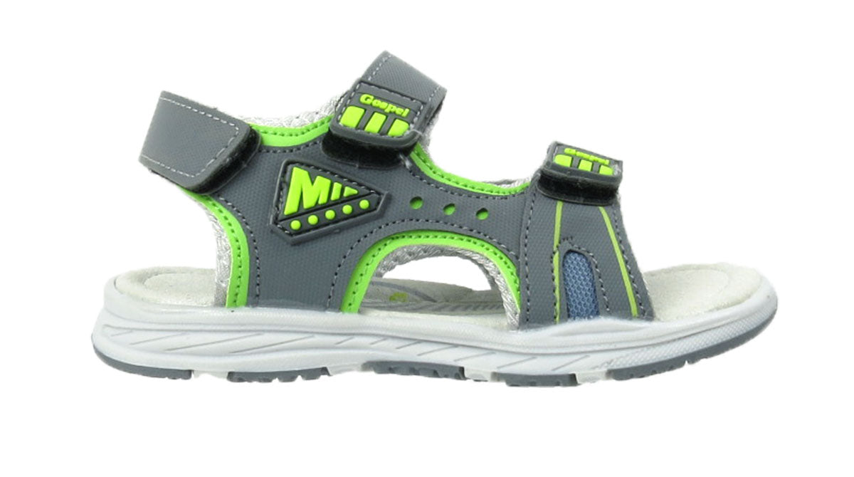 Duncan Boys Double Touch Strap Sports Sandals Shoes Electric Green Grey