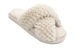 Nora Ladies Cross Over Furry Mules slippers Beige