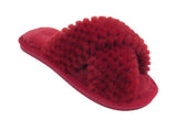 Nora Ladies Cross Over Furry Mules slippers Maroon