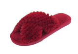 Nora Ladies Cross Over Furry Mules slippers Maroon