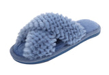 Nora Ladies Cross Over Furry Mules slippers Indigo