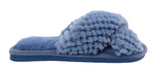 Nora Ladies Cross Over Furry Mules slippers Indigo