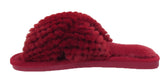 Nora Ladies Cross Over Furry Mules slippers Maroon