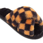 Angela Ladies Checkered print Faux Fur Slippers Yellow