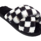 Angela Ladies Checkered print Faux Fur Slippers White