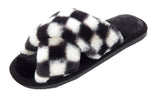 Angela Ladies Checkered print Faux Fur Slippers White