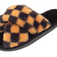 Angela Ladies Checkered print Faux Fur Slippers Yellow