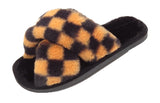 Angela Ladies Checkered print Faux Fur Slippers Yellow