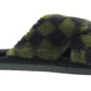 Angela Ladies Checkered print Faux Fur Slippers Dark Green