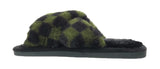 Angela Ladies Checkered print Faux Fur Slippers Dark Green