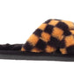 Angela Ladies Checkered print Faux Fur Slippers Yellow