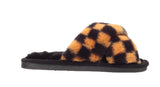 Angela Ladies Checkered print Faux Fur Slippers Yellow