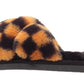 Angela Ladies Checkered print Faux Fur Slippers Yellow