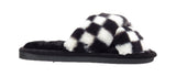 Angela Ladies Checkered print Faux Fur Slippers White