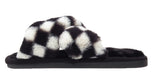 Angela Ladies Checkered print Faux Fur Slippers White