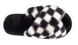 Angela Ladies Checkered print Faux Fur Slippers White