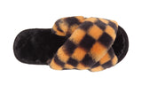 Angela Ladies Checkered print Faux Fur Slippers Yellow