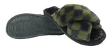 Angela Ladies Checkered print Faux Fur Slippers Dark Green