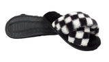 Angela Ladies Checkered print Faux Fur Slippers White