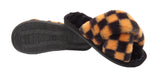 Angela Ladies Checkered print Faux Fur Slippers Yellow