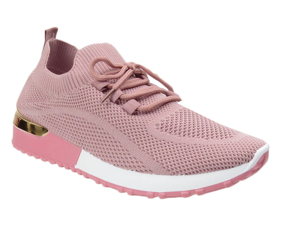 Dorothy Ladies Sock Knit Lace Up Comfort Trainers Pink