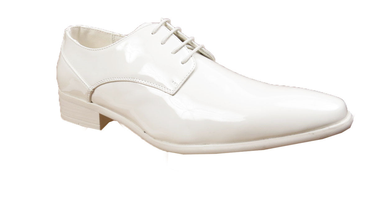Roger Mens Formal Patent Dress Pointed Toe Shoes White