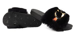 Taisiya Ladies Chain Faux Fur Furry Sliders Black