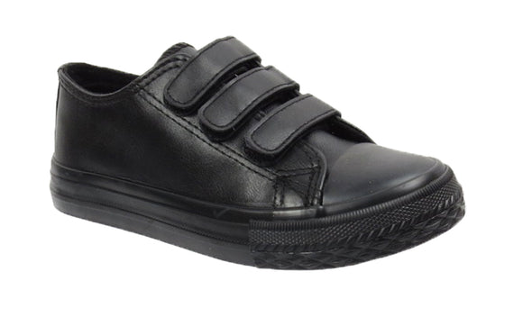 James Kids Triple Strap Low Top Faux Leather Trainers Black