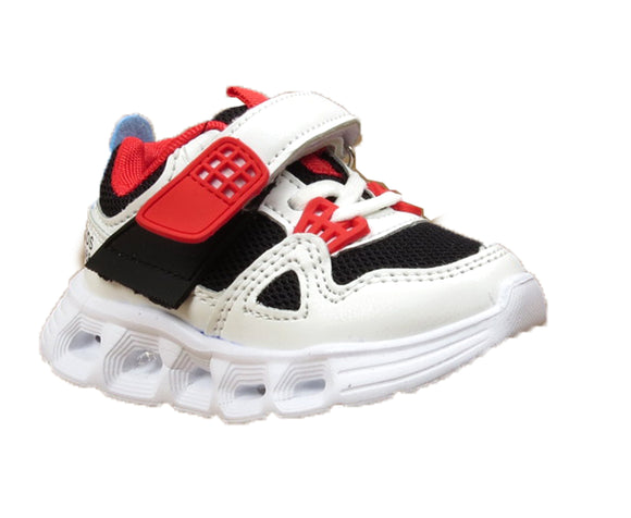 Bernie Kids Light Up LED Touch Strap Trainers White / Red