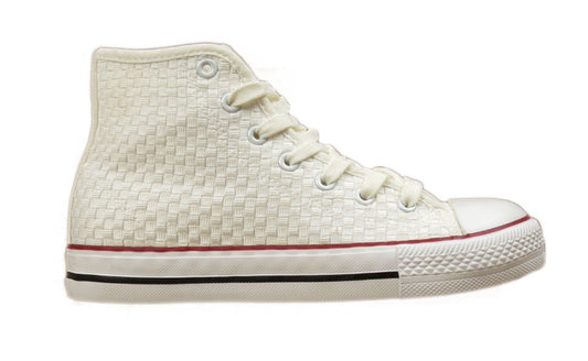 Zya Ladies High Top Canvas Lace Up Trainers Weave White