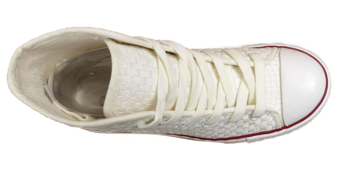 Zya Ladies High Top Canvas Lace Up Trainers Weave White