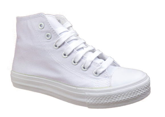 Zya Ladies High Top Canvas Lace Up Trainers Plain White