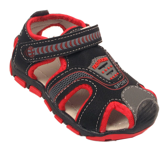 Blake Contrast Boys Sports Touch Strap Fashion Contrast Sandals Black Red