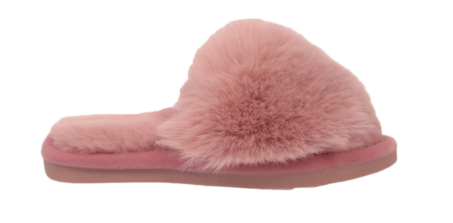 Benny Girls Open Toe Sliders Fur Sandals Slippers Skin Red